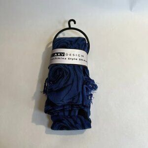 Pashmina Style Scarf Blue Floral Fringed Shawl Wrap NEW Women's